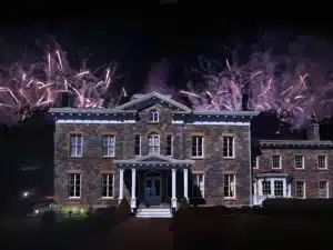 Fireworks behind Brecknock Hall at Peconic Landing