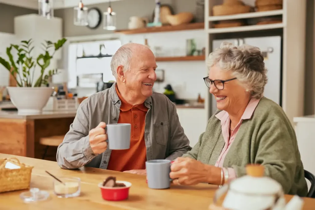 How Life Plan Communities Help Manage Stress After Retirement 1 Couple enjoys coffee in kitchen