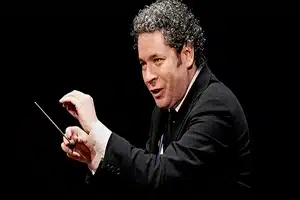 Gustavo Dudamel conducts on stage