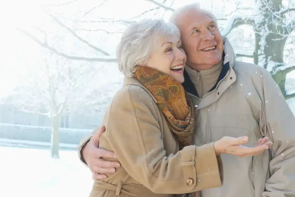 Couple outdoors in the winter